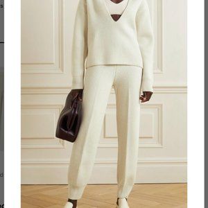 Ecru Ribbed Wool Track Pants | FRANKIE